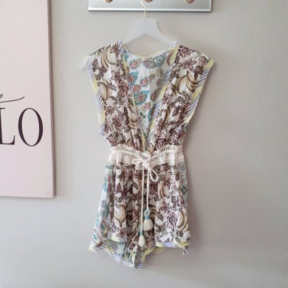 NWT Free People Watching Waves printed cotton macrame detail romper XS - Picture 11 of 14